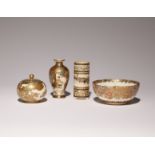 FOUR JAPANESE MINIATURE SATSUMA ITEMS MEIJI PERIOD, 19TH CENTURY The first a cylindrical vase with a