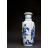 A CHINESE BLUE AND WHITE 'ROMANCE OF THE THREE KINGDOMS' ROULEAU VASE KANGXI 1662-1722 The body