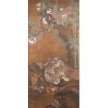 ATTRIBUTED TO ZHU DERUN (MING DYNASTY) EAGLE AND TIGER A Chinese scroll painting, ink and colour