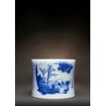 A GOOD CHINESE BLUE AND WHITE CALLIGRAPHIC BRUSH POT, BITONG KANGXI 1662-1722 The elegantly