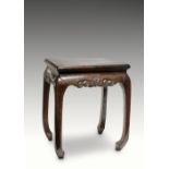 A RARE CHINESE ZITAN STOOL QIANLONG 1736-95 The recessed top above an apron carved with scrollwork