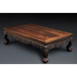 A GOOD CHINESE ZITAN 'DRAGON' KANG TABLE 18TH CENTURY The rectangular top constructed with three