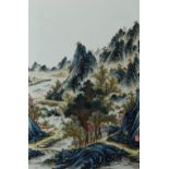 A CHINESE FAMILLE ROSE 'LANDSCAPE' PLAQUE REPUBLIC PERIOD Depicting a mountainous river landscape,