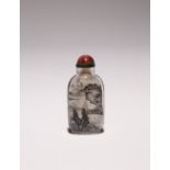 A SMALL CHINESE GLASS INTERIOR PAINTED SNUFF BOTTLE C.1895 Painted en grisaille with a continuous