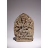 A NEPALESE POTTERY STELE OF GANESH 18TH CENTURY Modelled as a standing figure with six arms, each