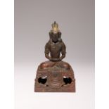 A CHINESE BRONZE FIGURE OF AMITAYUS BUDDHA 18TH CENTURY Raised on a high plinth seated in vajrasana,
