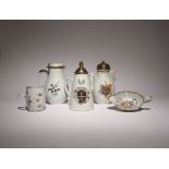 A SMALL COLLECTION OF CHINESE ARMORIAL PORCELAIN 18TH CENTURY Comprising: a hot-chocolate pot with a