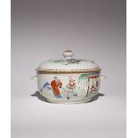 A CHINESE FAMILLE ROSE CIRCULAR TUREEN AND COVER MID 18TH CENTURY The exterior painted with a