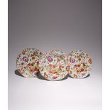 A PAIR OF CHINESE FAMILLE ROSE 'FAUX TOBACCO LEAF' OCTAGONAL PLATES 18TH CENTURY And a matching soup