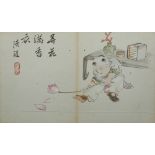 QING YA (20TH CENTURY) LANDSCAPE, FLOWERS AND BIRDS A Chinese album of paintings, ink and colour