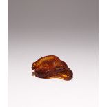 A CHINESE RECONSTITUTED AMBER MODEL OF A SNAKE PROBABLY REPUBLIC PERIOD Naturalistically carved, and