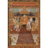 FOUR INDIAN MINIATURE PAINTINGS 18TH/19TH CENTURY One a portrait of Shah Jahan on horseback, two