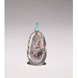 A CHINESE ROCK CRYSTAL INTERIOR PAINTED SNUFF BOTTLE DATED 1936 With a tear-drop shaped body painted