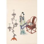 ANONYMOUS (19TH CENTURY) BEAUTIES Three Chinese paintings, ink and colour on pith paper, one with