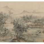 TAO HONG (1610-1640) LANDSCAPE Two Chinese painted album leaves, ink and colour on silk, each with