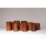 THIRTEEN CHINESE BAMBOO BRUSHPOTS, BITONG LATE QING DYNASTY/REPUBLIC PERIOD Variously decorated with