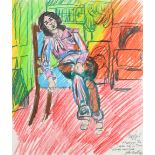 ‡John Bratby RA (1928-1992) Patti in a Miss Selfridge Jump Suit Signed, dated and inscribed 12/