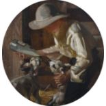 ‡Frank O. Salisbury (1874-1962) A boy feeding lambs Signed F O Salisbury (lower centre) Oil on