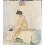 Aleksandr Vasilievich Shevchenko (Ukranian 1883-1948) Female nude putting on a stocking