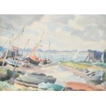 ‡Ethelbert White NEAC, RWS, LG, SWE (1891-1972) Boats at Aldeburgh Signed Ethelbert White (lower