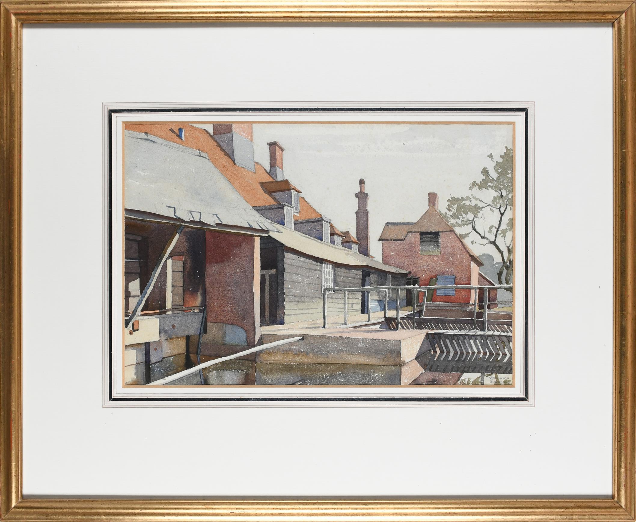 ‡Veronica Burleigh (1909-1999) View of a mill under grey skies Signed VERONICA/BURLEIGH (lower - Image 2 of 3