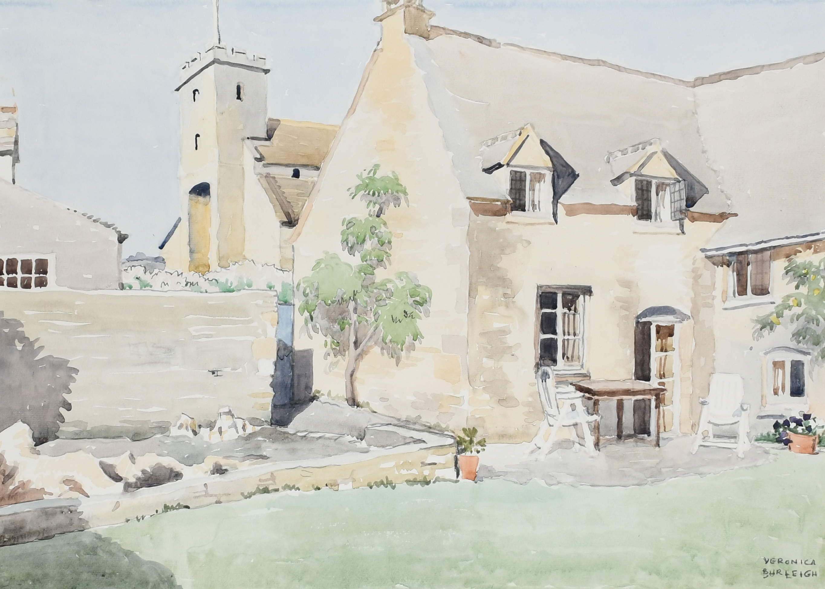 ‡Veronica Burleigh (1909-1999) View of Pebble Court Signed VERONICA BURLEIGH (lower right) Pencil