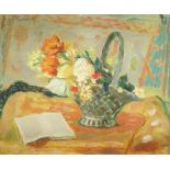‡Roger Limouse (French 1894-1990) Still life with a basket of flowers and an open book Signed R