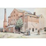 ‡Veronica Burleigh (1909-1998) Figures outside of Tewkesbury Mill Pencil and watercolour 35.4 x 52.