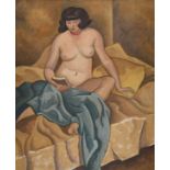 ‡Ethelbert White NEAC, RWS, LG, SWE (1891-1972) Female nude seated in bed, reading Oil on canvas