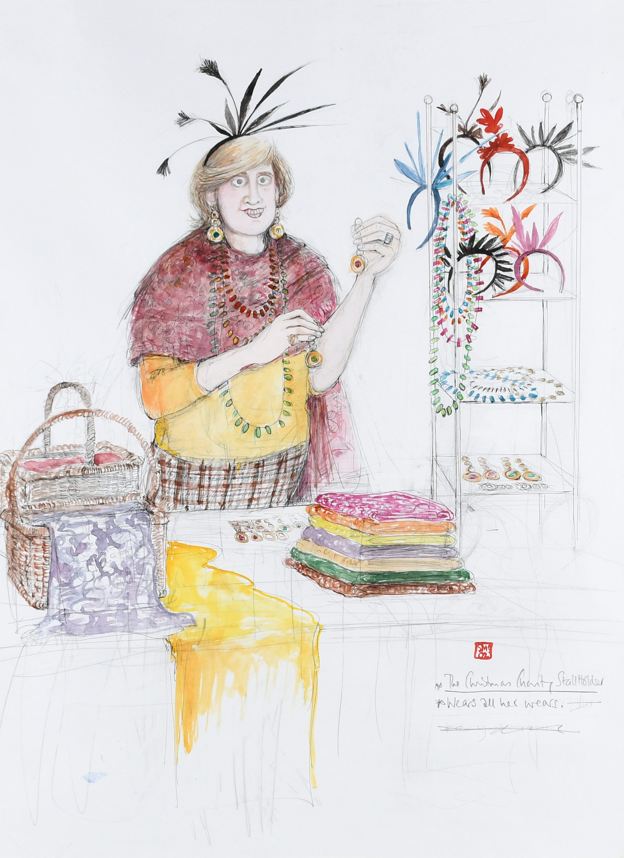 ‡Sue Macartney-Snape (b.1957) The Christmas Charity Stallholder Wears All Her Wears Signed with