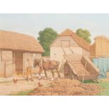 ‡Stanley Anderson CBE, RA, RE (1884-1966) A farmyard, with a farmer, horse and haycart Signed