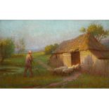 Baxter Morgan (act. 1905-1932) A shepherd and his flock returning home Signed BAXTER MORGAN (lower