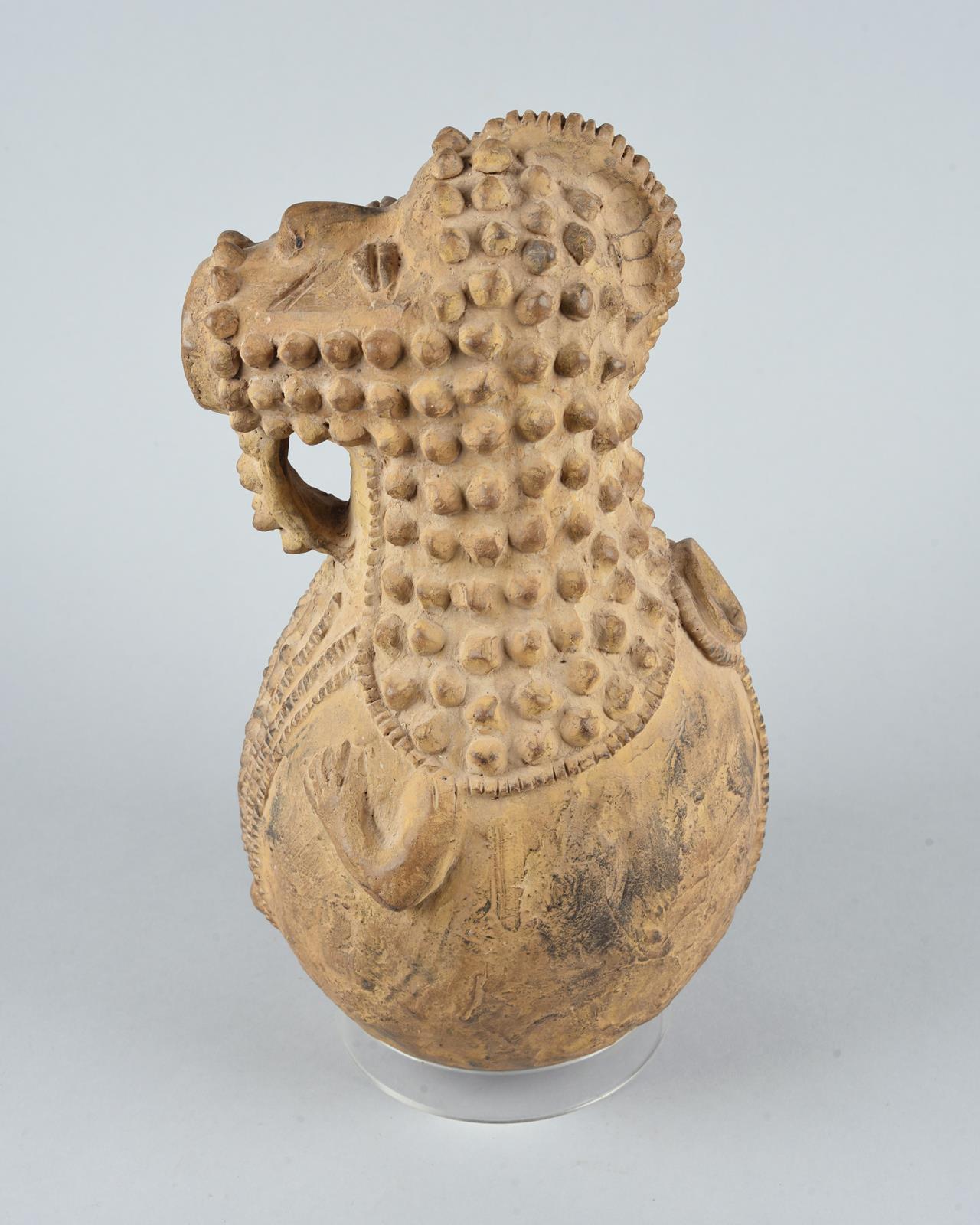 A Ganda spirit vessel Nigeria pottery, of bulbous form with relief decoration and a pair of arms, - Image 2 of 4