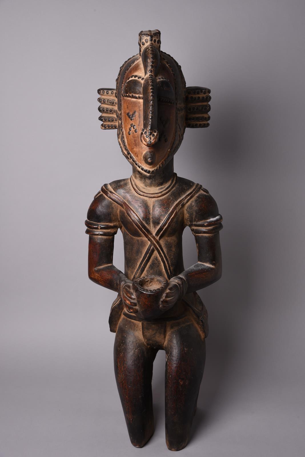 A pair of Baga kneeling offering figures Guinea male and female with metal studs to the heads and - Image 6 of 7