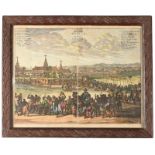 De Stadt Benin : The City Benin after Olfert Dapper A hand coloured engraving, with keys in the