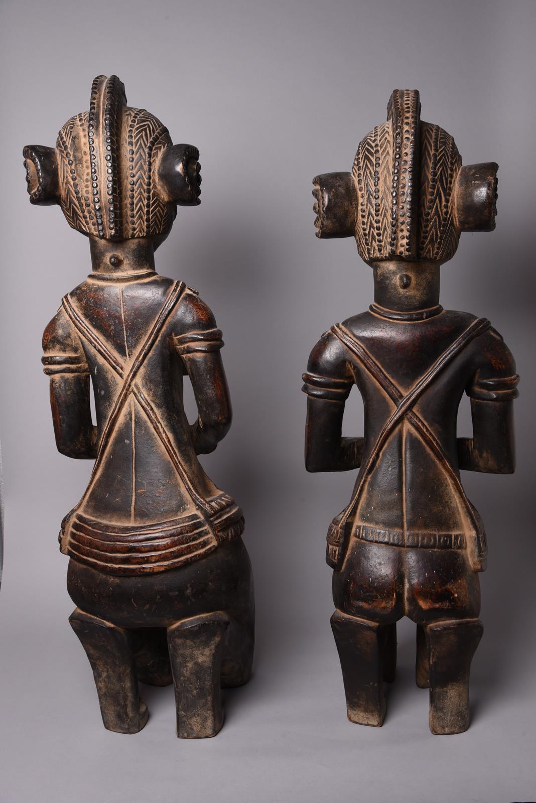 A pair of Baga kneeling offering figures Guinea male and female with metal studs to the heads and - Image 4 of 7