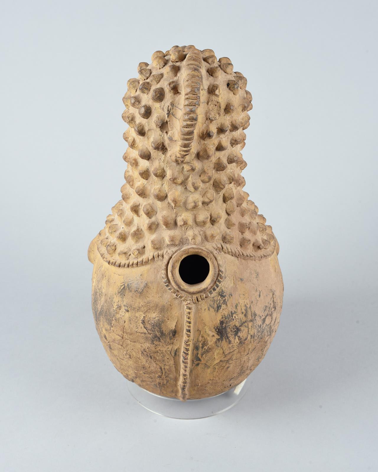 A Ganda spirit vessel Nigeria pottery, of bulbous form with relief decoration and a pair of arms, - Image 3 of 4
