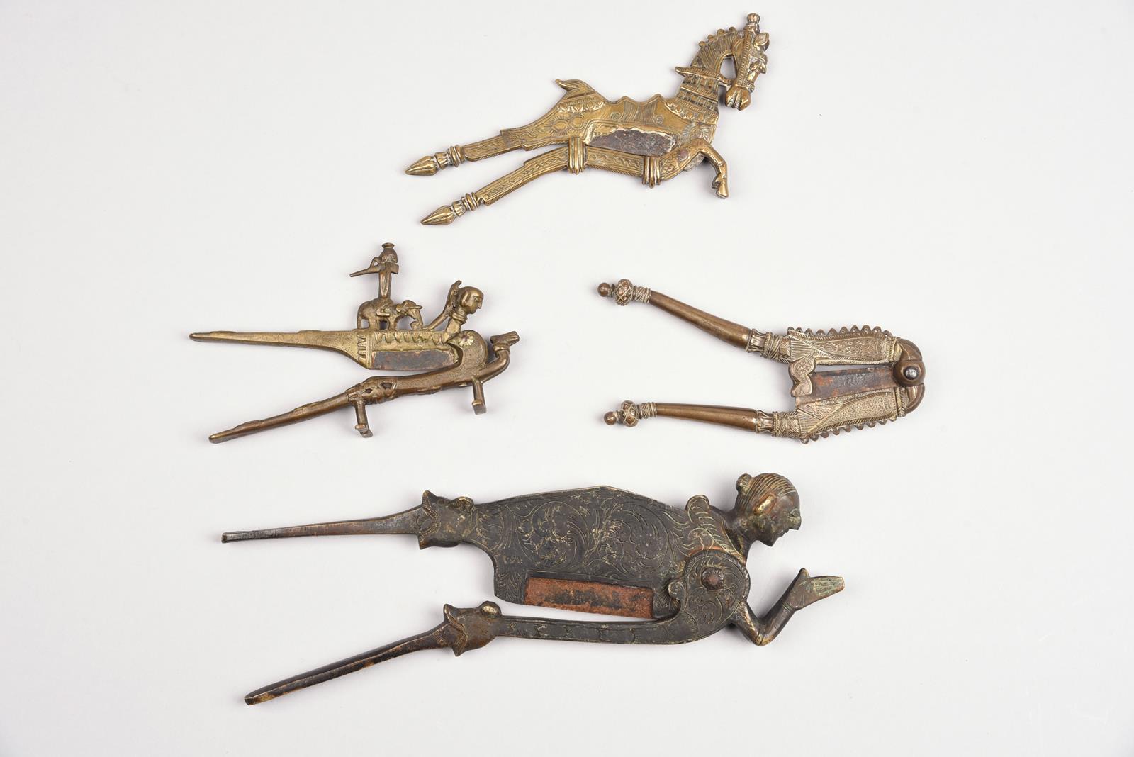 Four South Asian betel nut cutters India and Sri Lanka brass and steel, including a Tamil Nadu - Image 2 of 2