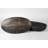 A Rotse large bowl and cover Zambia the bowl with a carved relief rib design to one end and the