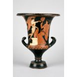 An Attic red-figure calyx krater circa 4th century BC decorated a seated draped female figure with a