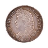 James II, silver crown, 1688, second bust, edge QVARTO (S 3407), near very fine.