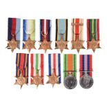 A collection of Second World War campaign awards, comprising all nine campaign stars (Africa Star