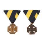 Austria: two cannon crosses, 1813-14, with replacement tri-fold ribbons and suspension loops, very