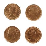 Four gold sovereigns: Victoria, 1862 (S 3852D), good very fine; 1880 (S 3856C), extremely fine;