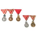 Austria-Hungary: five Military Merit Medals: i) Franz Joseph, silver, bust left, rev. 'SIGNUM