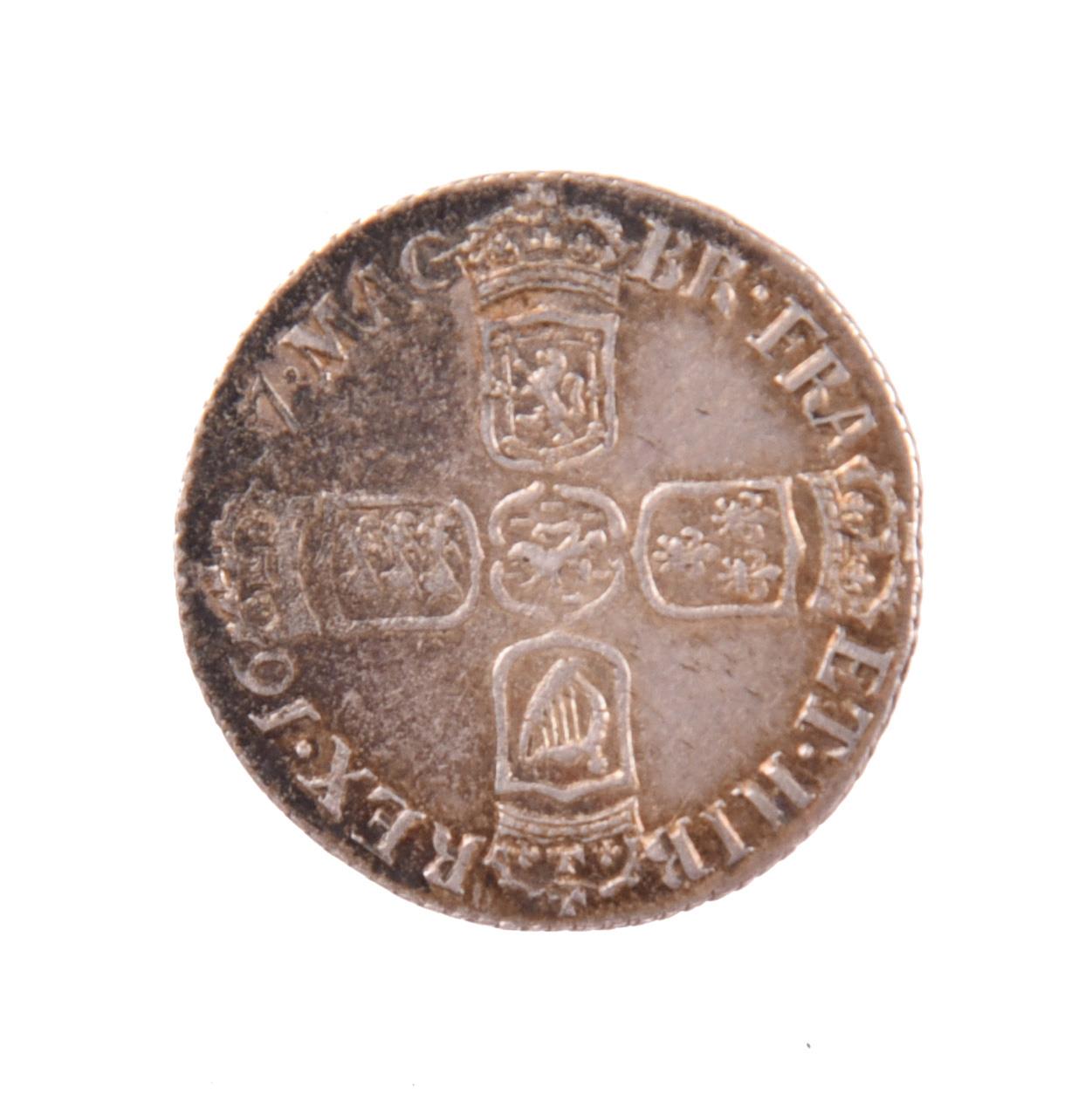 William III, silver sixpence, 1697, third bust, rev. later harp, large crowns, 2.83g (S 3538), - Image 2 of 2