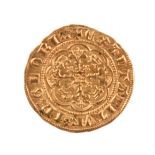 Edward III, gold quarter noble, treaty period (1361-69), London, rev. lis in centre, 1.91g (S 1510),