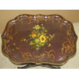 A Victorian Jennens & Bettridge London, papier mache tray with serpentine outline and floral detail,
