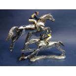 Two silver plated and painted car bonnet mascots - Steeple Chasers, 16cm max
