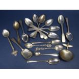 Collection of various Georgian and later mainly teaspoons to include a scalloped bowl spoon, pair of